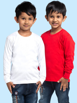 FBAR Boys Solid Pure Cotton Regular T Shirt(White, Pack of 2)
