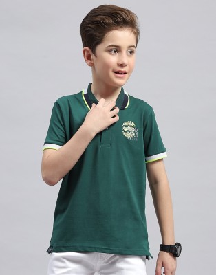 MONTE CARLO Boys Printed Cotton Blend T Shirt(Green, Pack of 1)