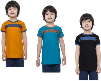 KAVYA Boys Self Design Pure Cotton Regular T Shirt(Multicolor, Pack of 3)