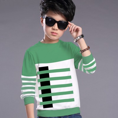 MYEONN Boys Striped Pure Cotton Regular T Shirt(Green, Pack of 1)