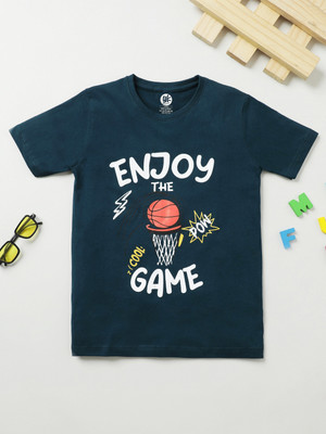 Yk Boys Printed Cotton Blend Regular T Shirt(Blue, Pack of 1)