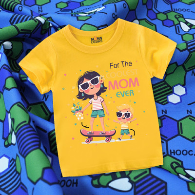 MOMS DESIRE Baby Boys & Baby Girls Printed Cotton Blend Regular T Shirt(Yellow, Pack of 1)