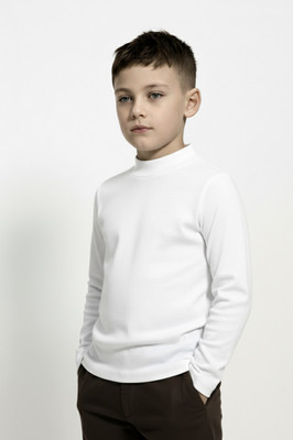Clothify Boys Solid Cotton Blend Slim T Shirt(White, Pack of 1)