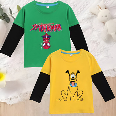 RSL Baby Boys Self Design Cotton Blend Regular T Shirt(Yellow, Green, Pack of 2)