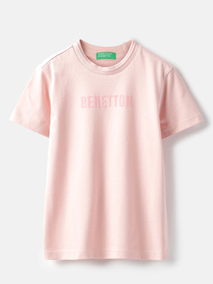 United Colors of Benetton Boys Solid Pure Cotton Regular T Shirt(Pink, Pack of 1)