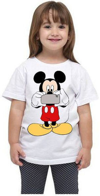 Kp Printofashions Boys & Girls Printed Polyester Regular T Shirt(White, Pack of 1)