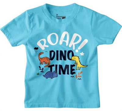 BonOrganik Boys Printed Pure Cotton Regular T Shirt(Blue, Pack of 1)