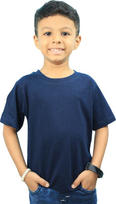 The TSHRT Boys Solid Pure Cotton Regular T Shirt(Dark Blue, Pack of 1)
