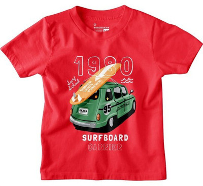 BonOrganik Boys Printed Pure Cotton Regular T Shirt(Red, Pack of 1)