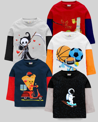 Kuchipoo Boys Printed Pure Cotton Regular T Shirt(Multicolor, Pack of 5)
