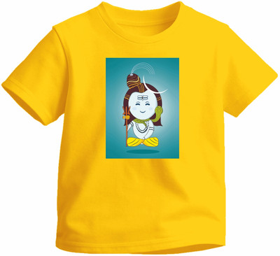 Luv My India Boys & Girls Graphic Print Pure Cotton Regular T Shirt(Yellow, Pack of 1)