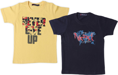 NeuVin Boys & Girls Printed Cotton Blend Regular T Shirt(Multicolor, Pack of 2)