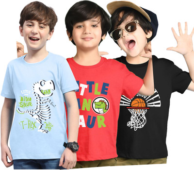 Kiddy Viddy Boys Printed Cotton Blend Regular T Shirt(Red, Black, Pack of 3)