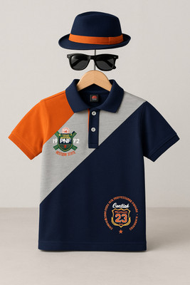 wah mayur Boys Printed Cotton Blend Regular T Shirt(Dark Blue, Pack of 1)