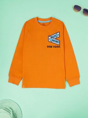 Kiddo Paanti Boys Graphic Print Pure Cotton Regular T Shirt(Orange, Pack of 1)