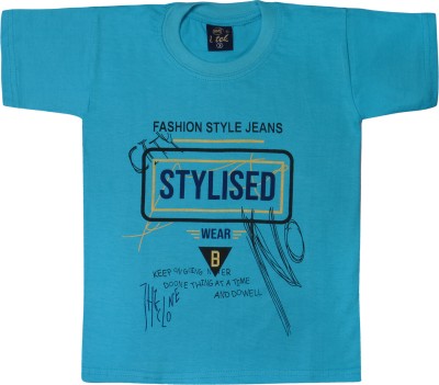 SRECA FASHION PARADISE Boys Typography, Self Design, Printed Cotton Blend T Shirt(Light Blue, Pack of 1)
