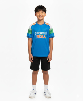Smv Boys & Girls Printed Polyester Regular T Shirt(Blue, Pack of 1)