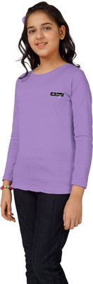 INNEB Girls Solid, Printed Cotton Blend Regular T Shirt(Purple, Pack of 1)