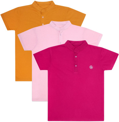 MYO Boys & Girls Solid Cotton Blend Regular T Shirt(Multicolor, Pack of 3)