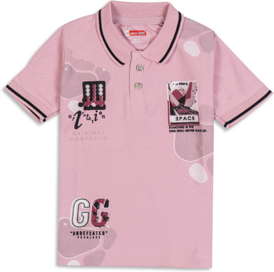 JACKBOY Boys Printed Polycotton Regular T Shirt(Pink, Pack of 1)