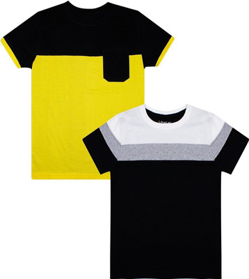 Luke and Lilly Boys Colorblock Pure Cotton Regular T Shirt(Multicolor, Pack of 2)
