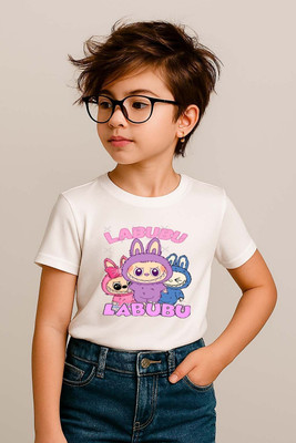 BHAIJIFASHION Boys & Girls Printed Polyester Regular T Shirt(White, Pack of 1)