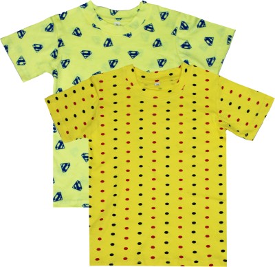 FASHA Boys & Girls Printed Pure Cotton T Shirt(Multicolor, Pack of 2)