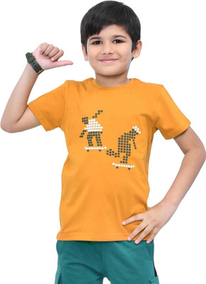 YOUMAA FAB Boys Graphic Print Cotton Blend Regular T Shirt(Yellow, Pack of 1)