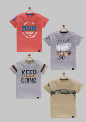 Codez Boys Self Design Cotton Blend Regular T Shirt(Multicolor, Pack of 4)
