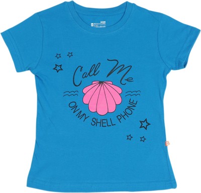 BodyCare Girls Printed Cotton Blend T Shirt(Blue, Pack of 1)