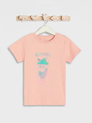 JUNIORS by Babyshop Baby Girls Printed Pure Cotton Regular T Shirt(Pink, Pack of 1)