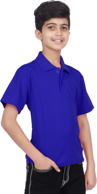 Carlos Boys Solid Cotton Blend Regular T Shirt(Blue, Pack of 1)