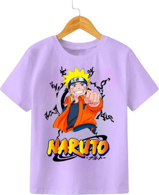 KNCH Boys & Girls Printed Polycotton Regular T Shirt(Purple, Pack of 1)