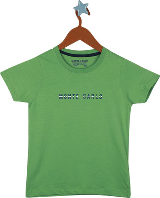 MONTE CARLO Boys Printed Pure Cotton Regular T Shirt(Green, Pack of 1)