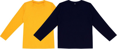 UNFLD Boys Solid Pure Cotton Regular T Shirt(Multicolor, Pack of 2)