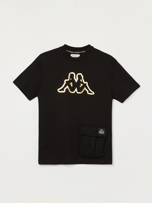 Kappa Boys Printed Cotton Blend Regular T Shirt(Black, Pack of 1)