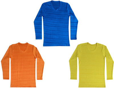 KAVYA Boys Self Design Polyester Regular T Shirt(Multicolor, Pack of 3)