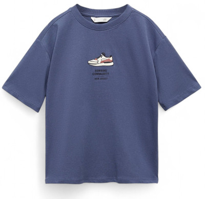 Alan Jones Boys Printed Cotton Blend Oversized T Shirt(Blue, Pack of 1)