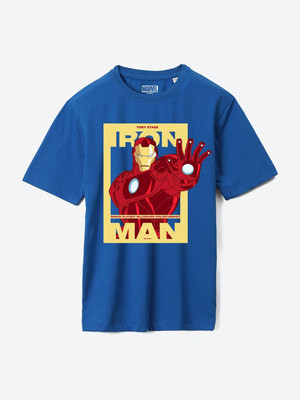 YK Marvel Boys Printed Cotton Blend Regular T Shirt(Blue, Pack of 1)