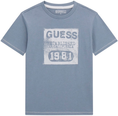 GUESS Boys Printed Pure Cotton Regular T Shirt(Blue, Pack of 1)