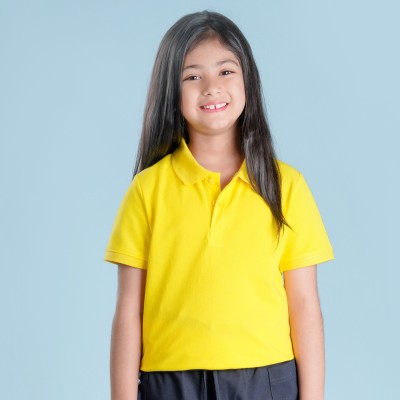 Nusyl Girls Solid Cotton Blend Regular T Shirt(Yellow, Pack of 1)