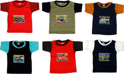 HouseOfCommon Boys Printed Pure Cotton Regular T Shirt(Multicolor, Pack of 6)