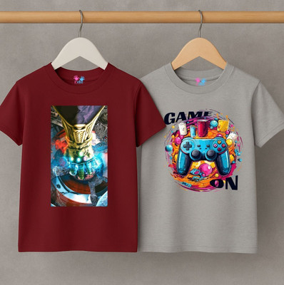 Kidloo Boys Graphic Print Pure Cotton Regular T Shirt(Maroon, Pack of 2)