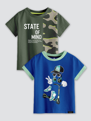 Codez Boys Self Design Cotton Blend Regular T Shirt(Multicolor, Pack of 2)