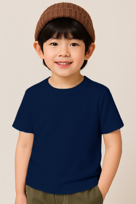 Turtlem Boys Solid Polyester Regular T Shirt(Dark Blue, Pack of 1)