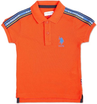 U.S. POLO ASSN. Boys Self Design Pure Cotton T Shirt(Orange, Pack of 1)