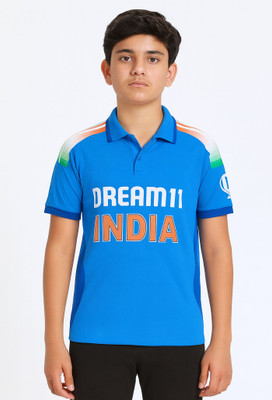 DOSTITCH Boys & Girls Printed Polyester Regular T Shirt(Blue, Pack of 1)