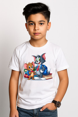 YI FASHION Boys Printed Polyester Regular T Shirt(White, Pack of 1)