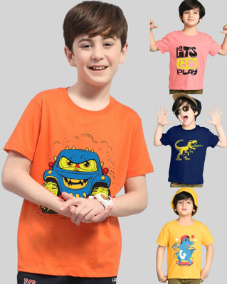 AUSK Boys Printed Cotton Blend Regular T Shirt(Multicolor, Pack of 4)