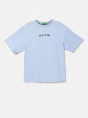 United Colors of Benetton Baby Boys Printed Pure Cotton Regular T Shirt(Blue, Pack of 1)